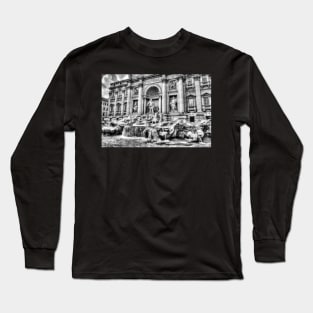 Trevi Fountain, Black And White Long Sleeve T-Shirt
